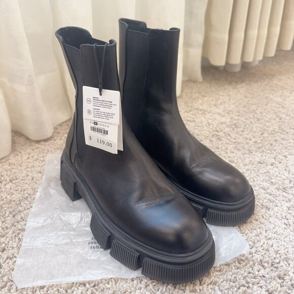 Zara Black Leather Ankle Boots Lug sole Size 37 (US 6.5-7) - Picture 2 of 6